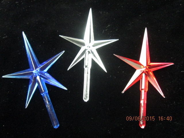 3 Medium Red, Clear & Blue Star Topper lights for Ceramic Christmas Tree *NEW*