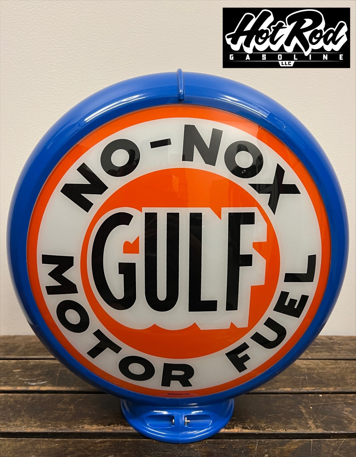 GULF NO-NOX Reproduction 13.5″ Gas Pump Globe – (Blue Body)