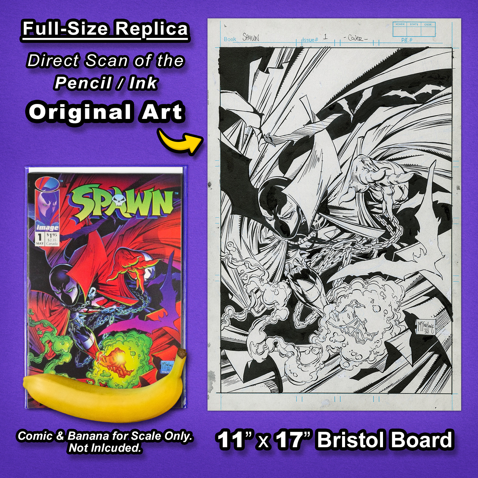 SPAWN #1 Cover Art 🔥 TODD McFARLANE 11″x17″ Replica Original Art 🔥