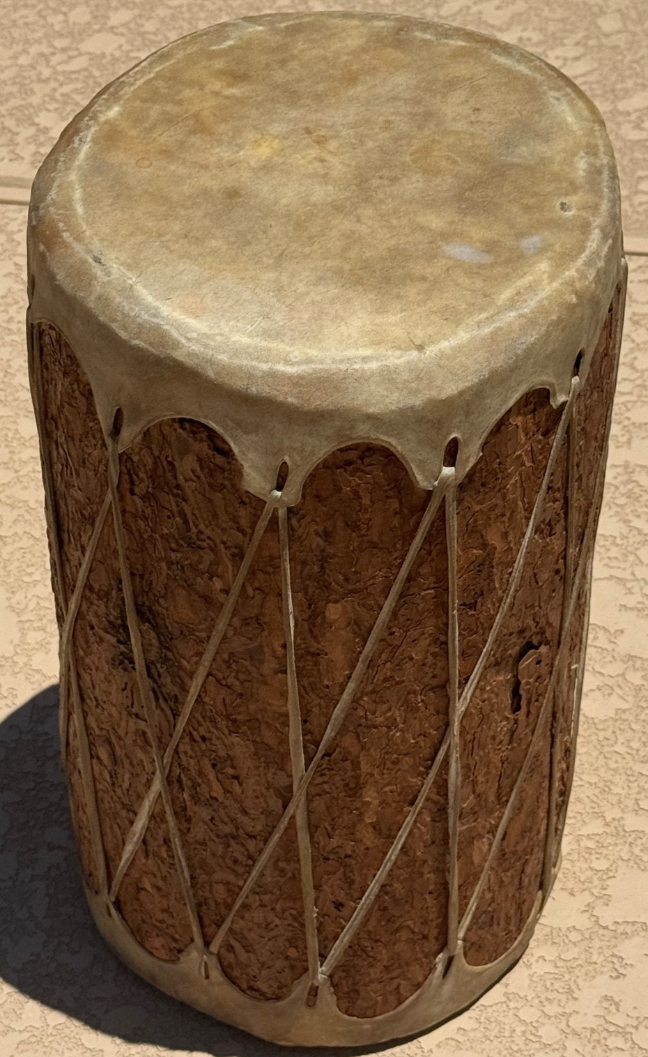 18″ NATIVE AMERICAN RAW HIDE SKIN DOUBLE SIDED LOG DRUM WITH NATURAL SKINS
