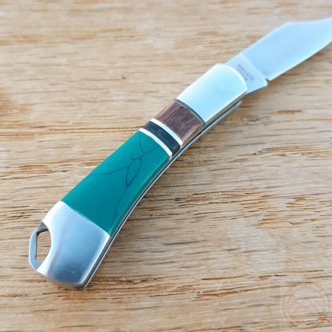 Rough Ryder Mini Folding Knife 1.38″ Stainless Steel Blade Turquoise/Wood Handle