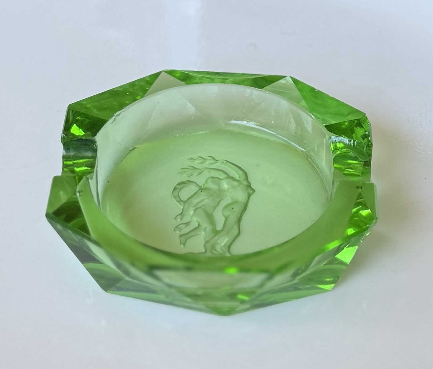 OOAK French Art Nouveau Deco Clear Green Crystal Glass Mini Ashtray SEE READ