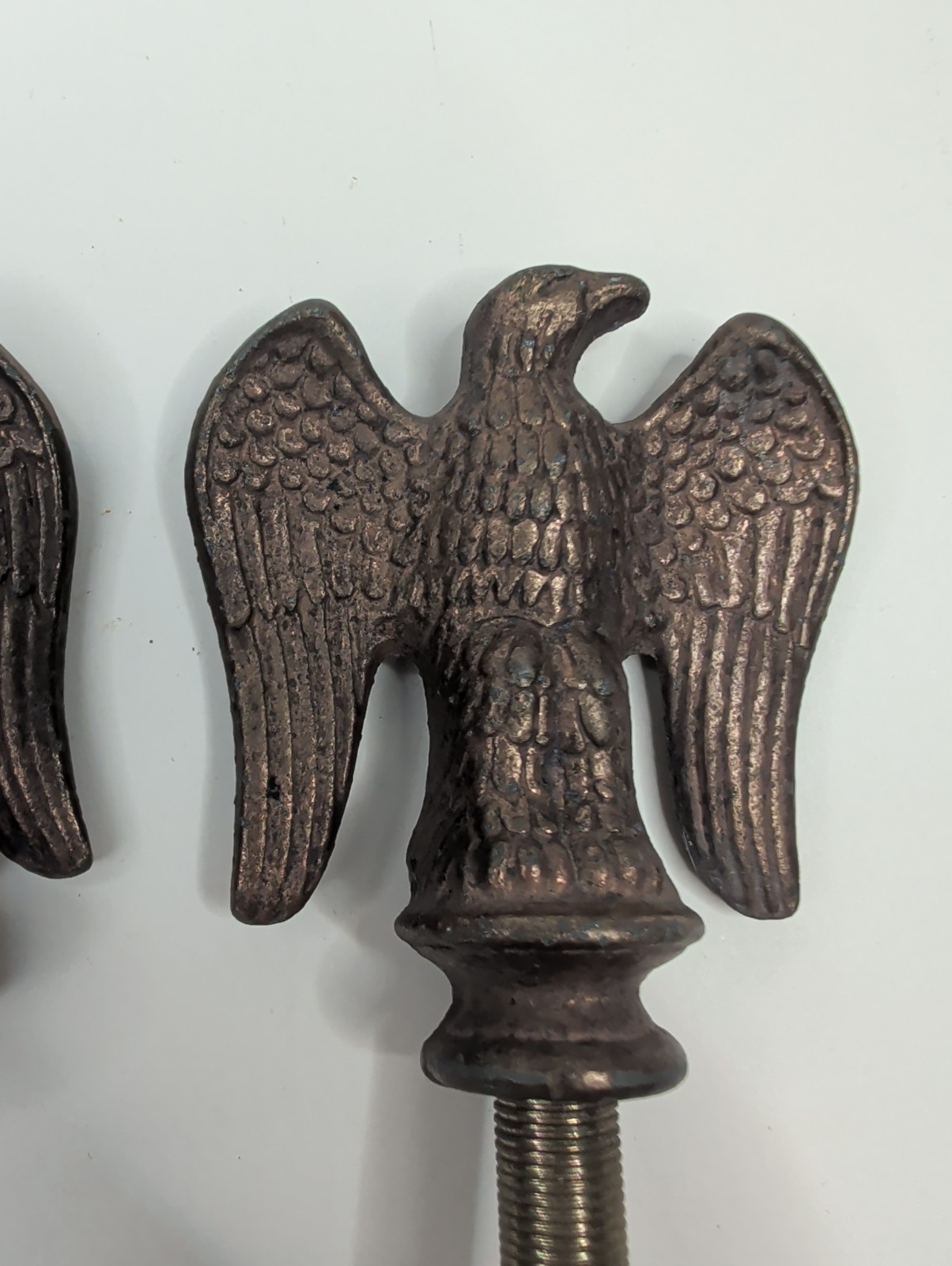 Vintage Solid Bronze Bald Eagle Flagpole Topper Finial Lot of 2 Patriotic 2.75″