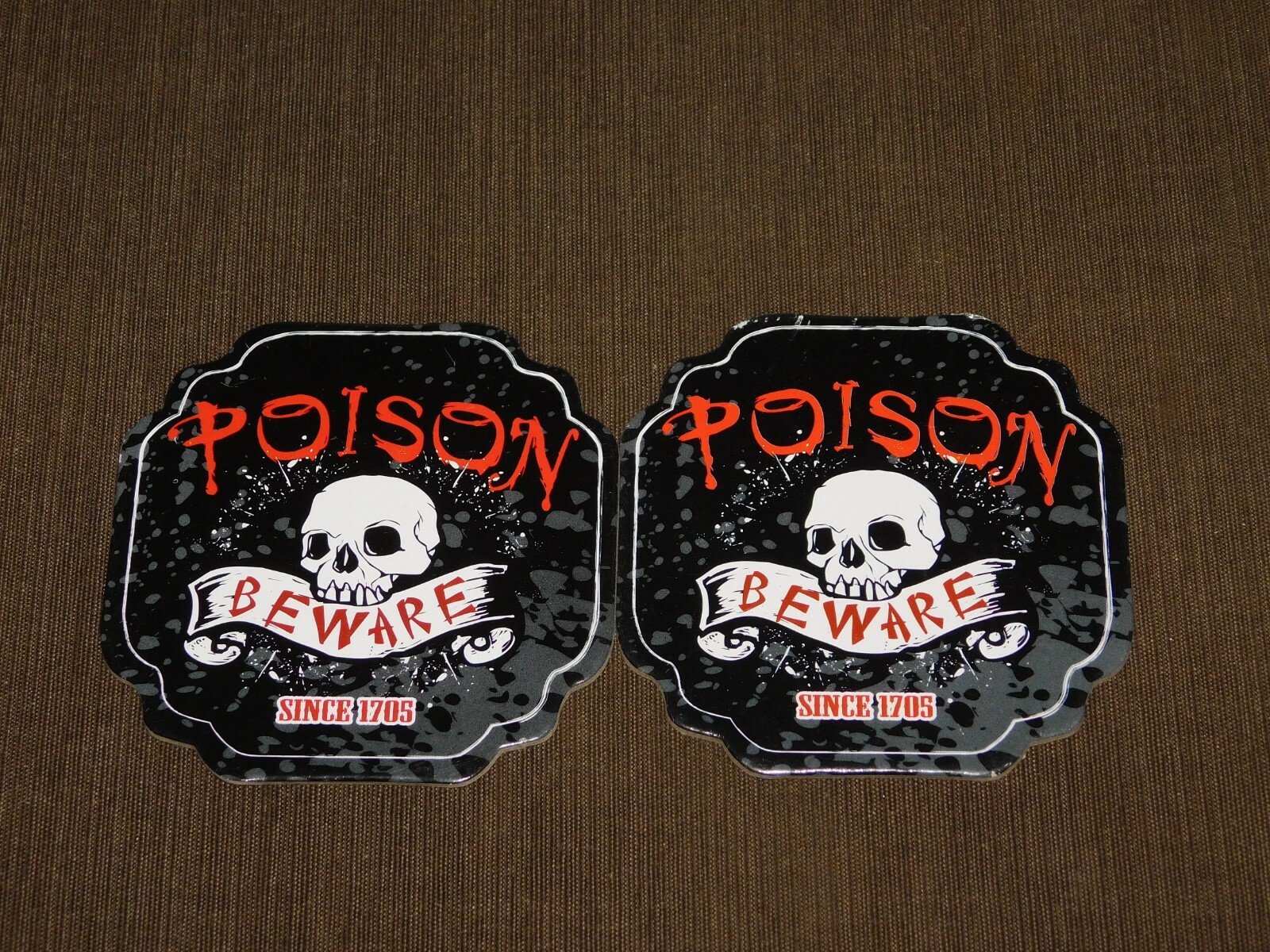 VINTAGE BARWARE BAR 6 CARDBOARD POISON BEWARE SKULL SINCE 1705 DRINK COASTERS