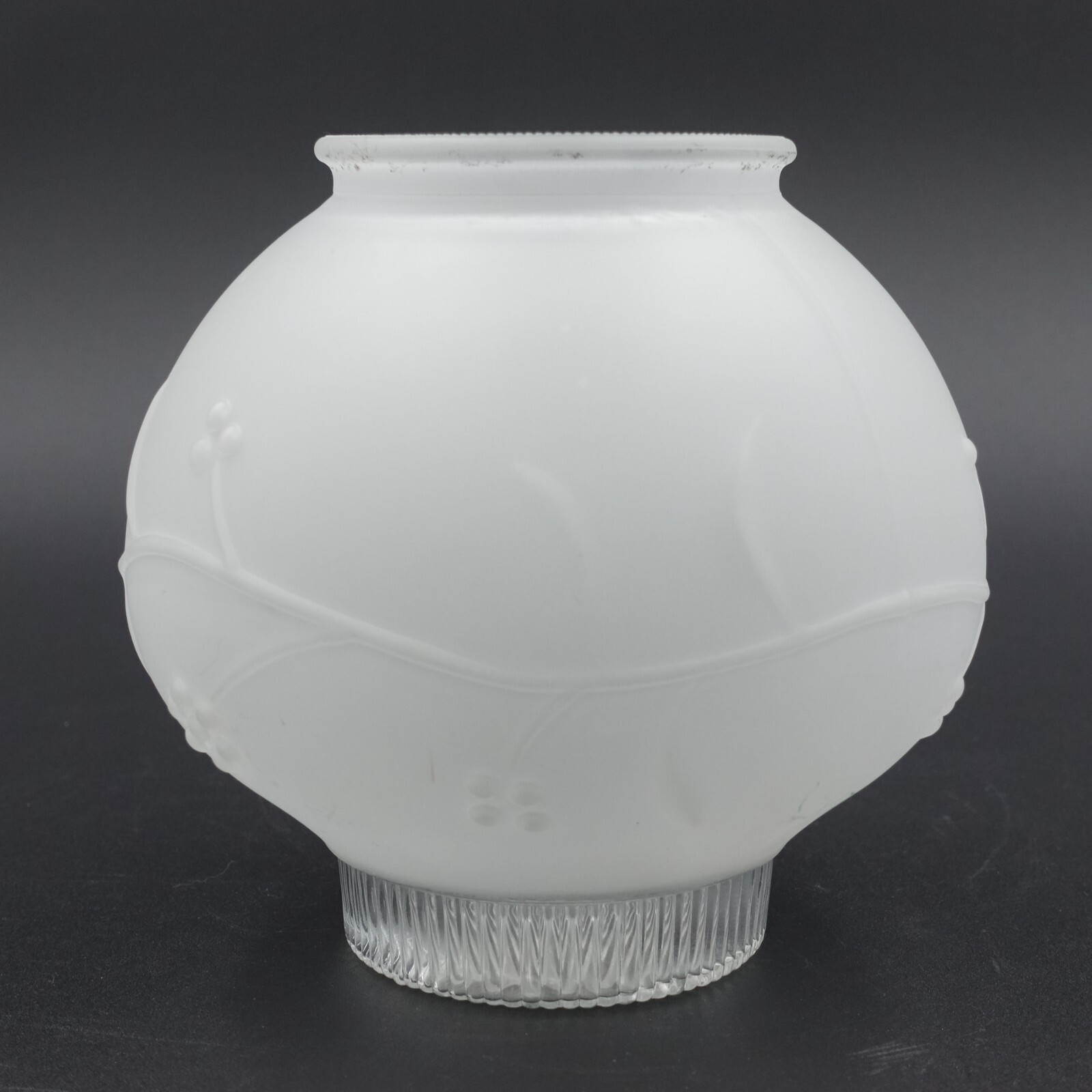 Ceiling Globe Light Round Oval Frosted Dots and Vines Clear Top 5.5″ Vtg Concave