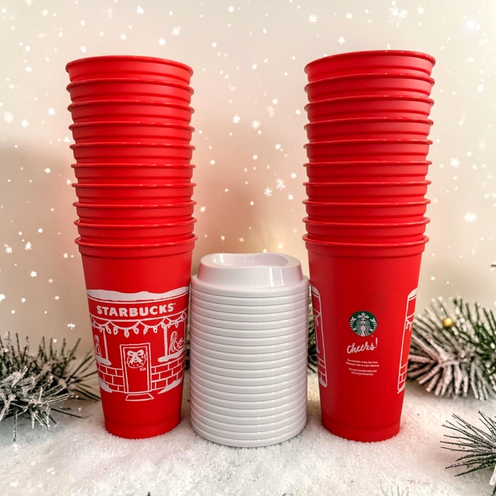 Lot of 20 Starbucks Red Cup Day Christmas Plastic Reusable Cup w/ Lids 2025 16oz