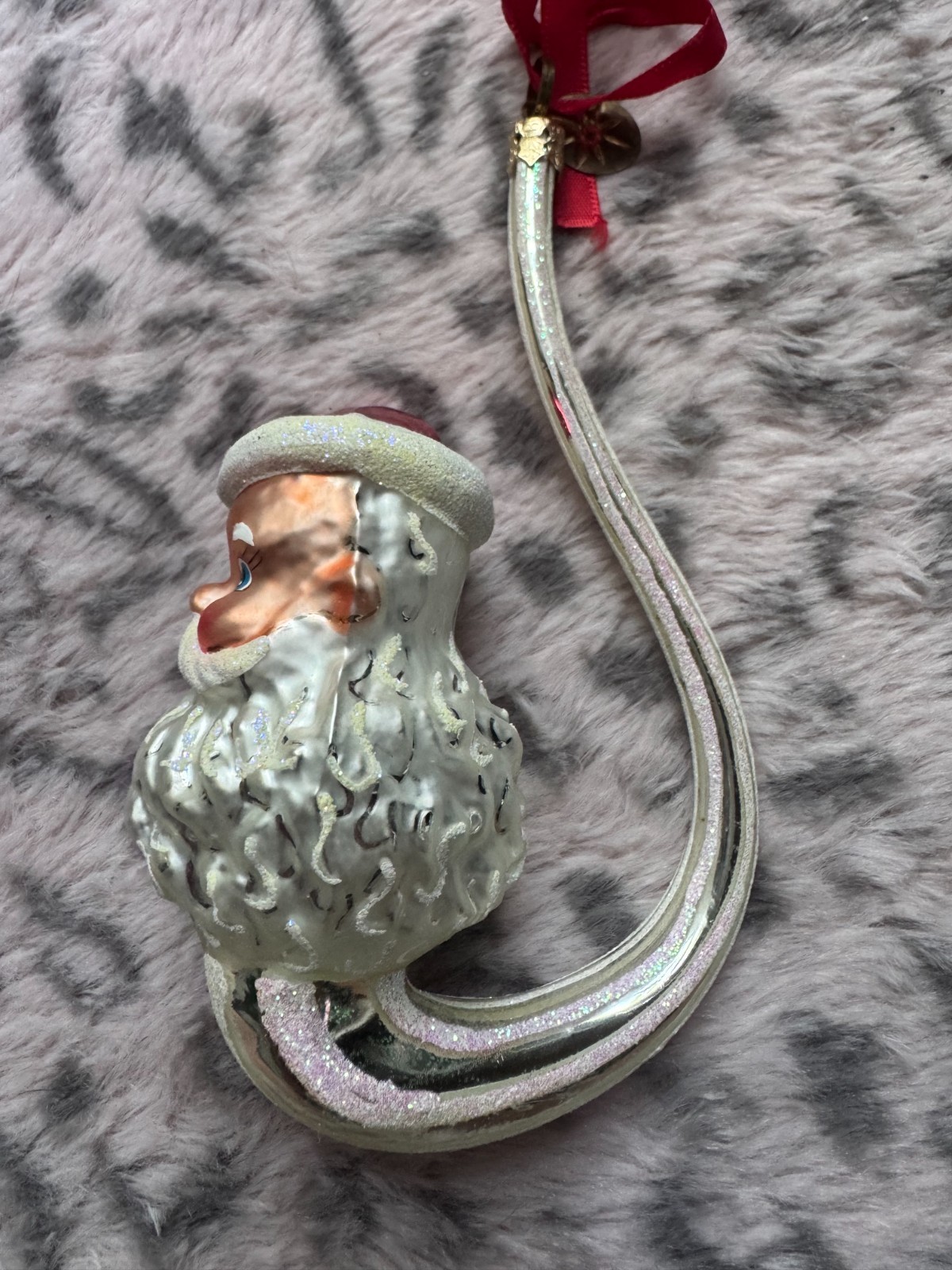 Vintage Christopher Radko “Santa Pipe” Intricate Hand Blown Glass Ornament 5″