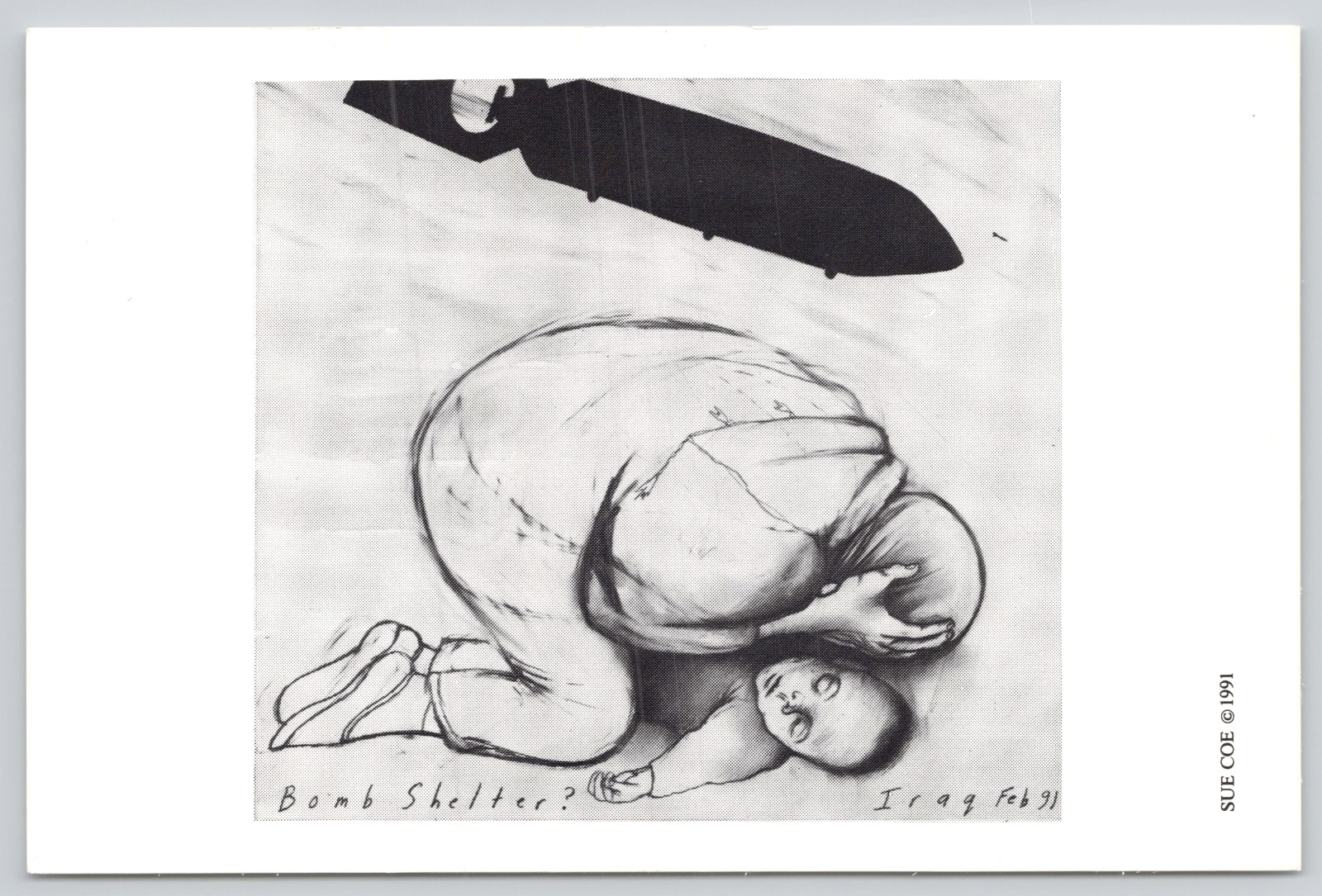 Postcard Bomb Shelter Iraq Art by Sue Coe Political Cartoon Commentary Gulf War