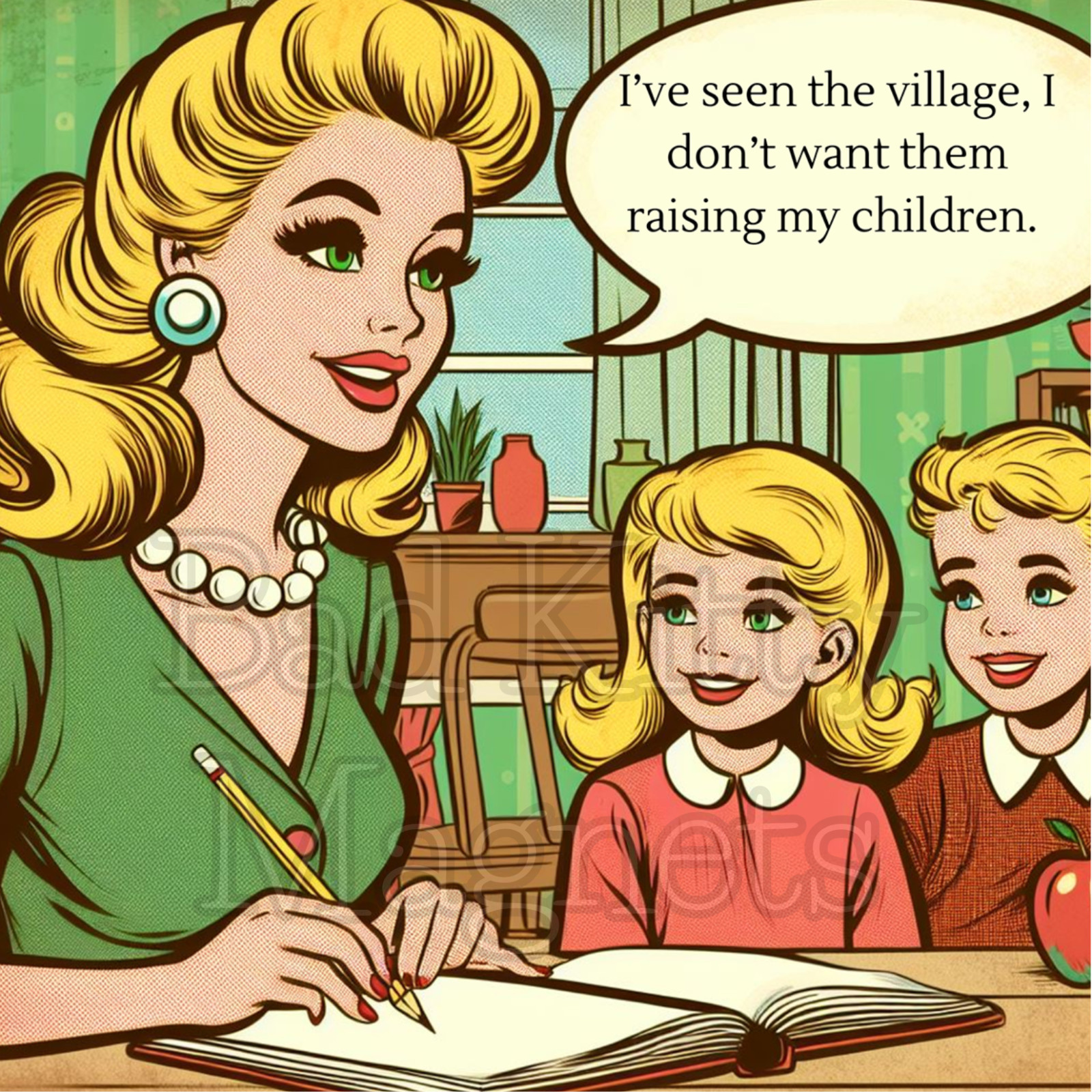 Retro homeschool funny mom village fun High Quality Metal Magnet 4×4 inches 327