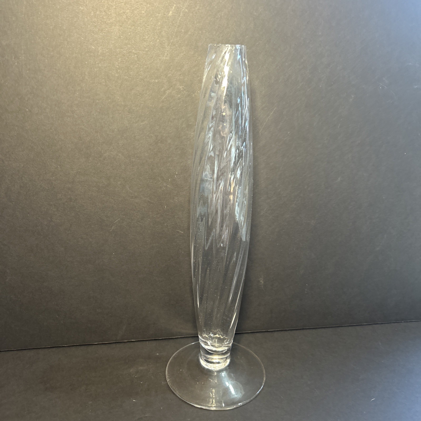 Vintage 13.5” Crystal Glass Etched Floral Footed Bud Vase Single Flower