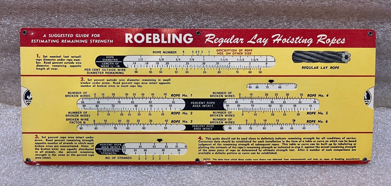 NOS Roebling “Hoisting Ropes Wire Rope Slide Calculator” Marion Erie Page 1945