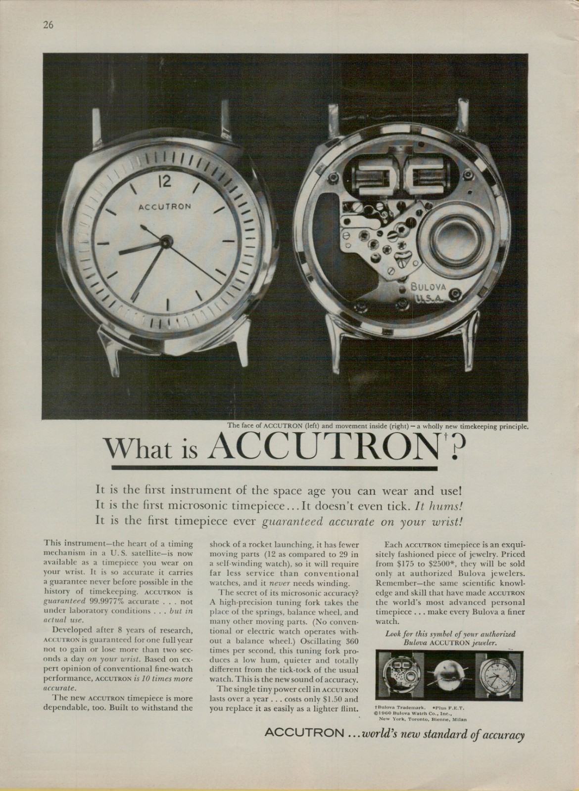 1960 Accutron by Bulova Watch Instrument of the Space Age VINTAGE PRINT AD