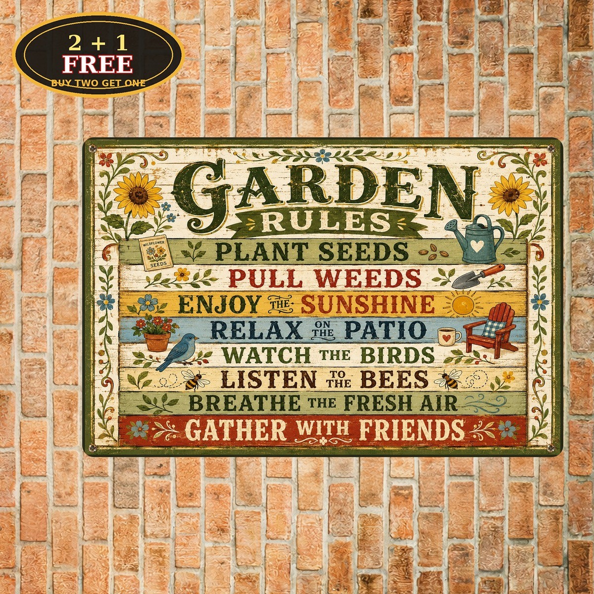 Cabin Patio Garden Rules Metal Sign Vintage Backyard Yard Rules Tin Plaque Art