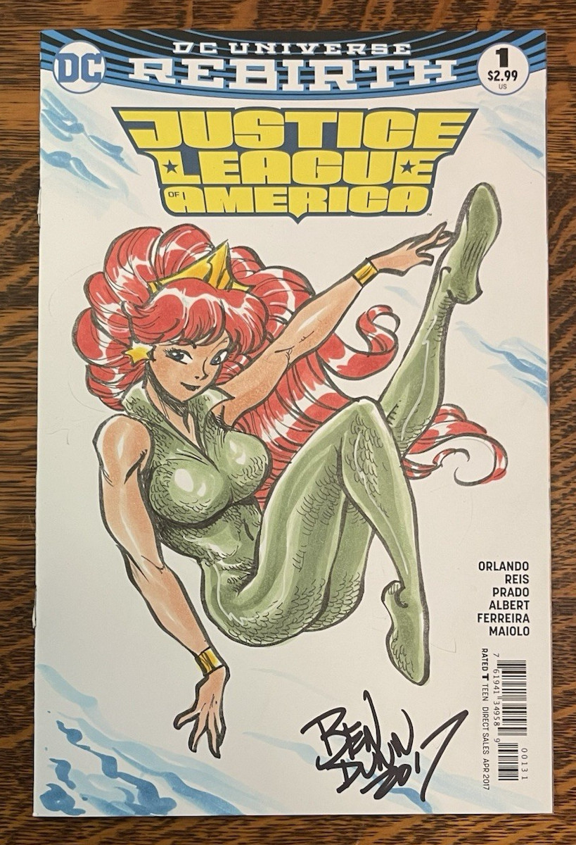 VARIANT CVR~ BEN DUNN~ ORIGINAL ART~ MERA~ 2017~ JUSTICE LEAGUE AMERICA #1