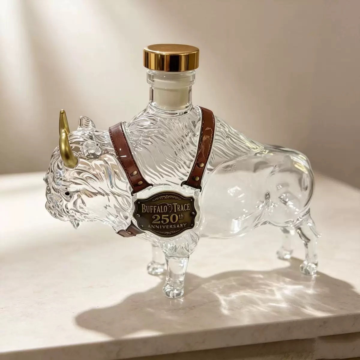 Buffalo Trace Bourbon Whiskey Bottle Bison Shaped Whiskey Decanter Glass Bottle