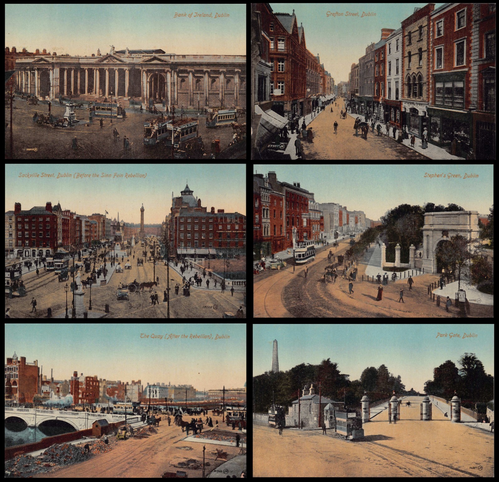 6 Vintage Dublin Ireland Postcards Sackville St Grafton St Sinn Fein Rebellion