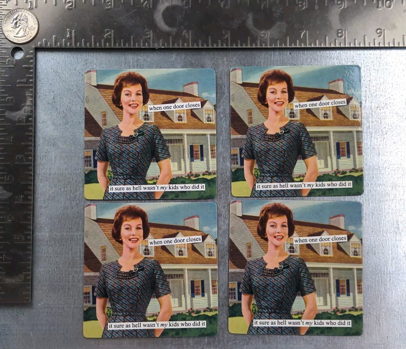 4pc ANNE TAINTOR, INC. One Door Closes FRIDGE MAGNET Set, 3.5″ x 3.5″ Square NEW