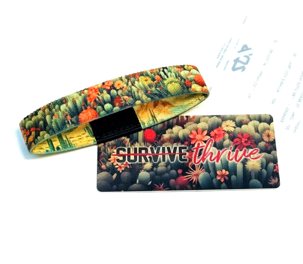 ZOX **SURVIVE – THRIVE** Silver Large Single Wristband w/Card CACTUS