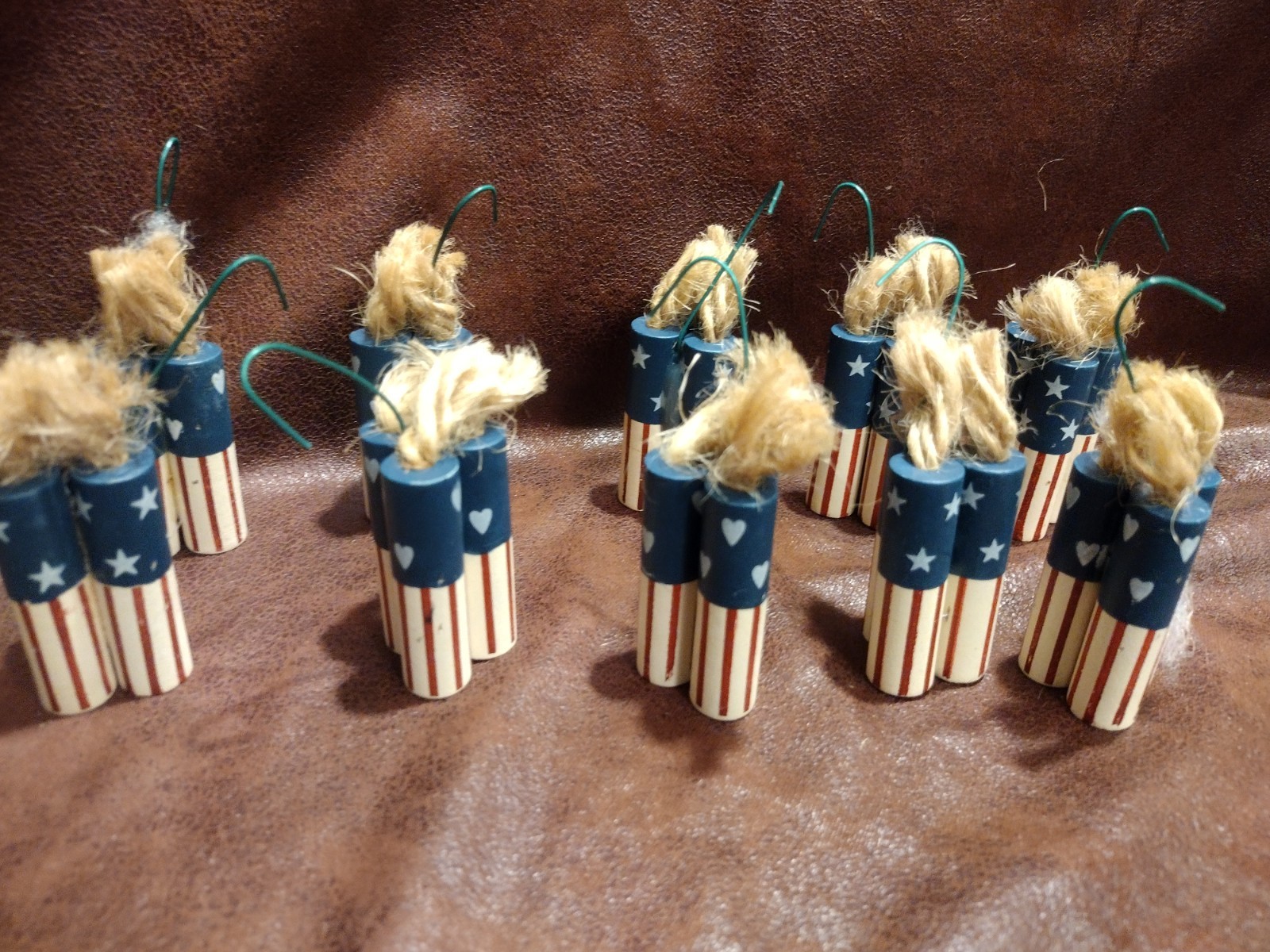 Patriotic Christmas Ornaments Lot Of 10 Americanan USA Wooden Dynamite 1995