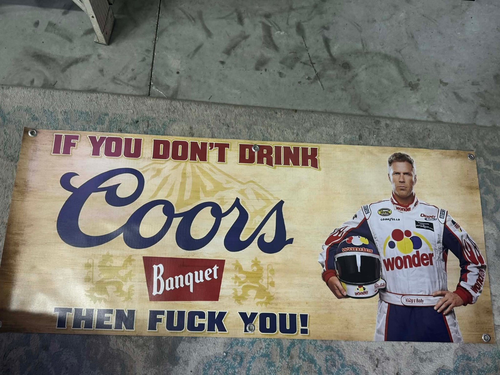 Coors Banquet Ricky Bobby Banner 48×20 Talladega Nights Racing Garage Mancave