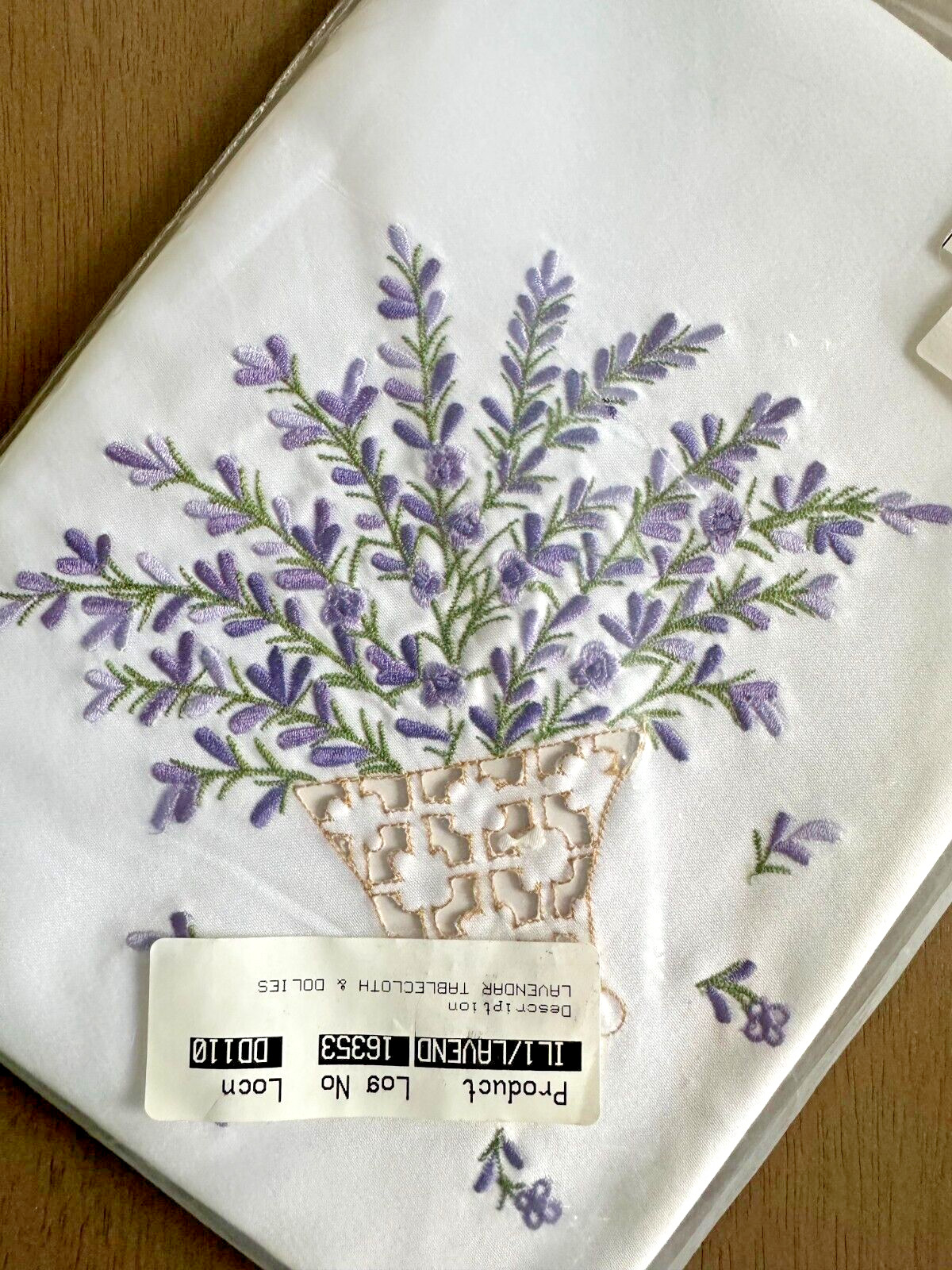 Lavender Flowers Cutwork Embroidered Tablecloth 34×34 + 4 Doilies Germany NEW
