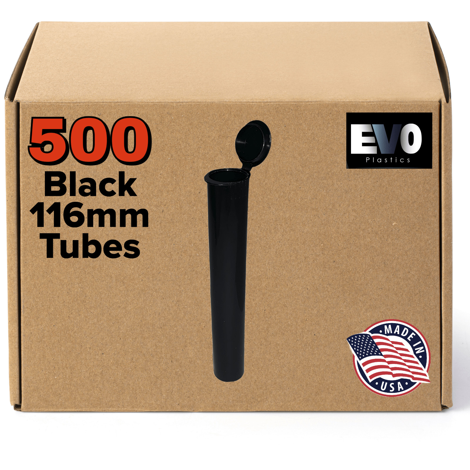 116mm Black Pre Roll Pop Top Tubes – Plastic Storage – 500 count