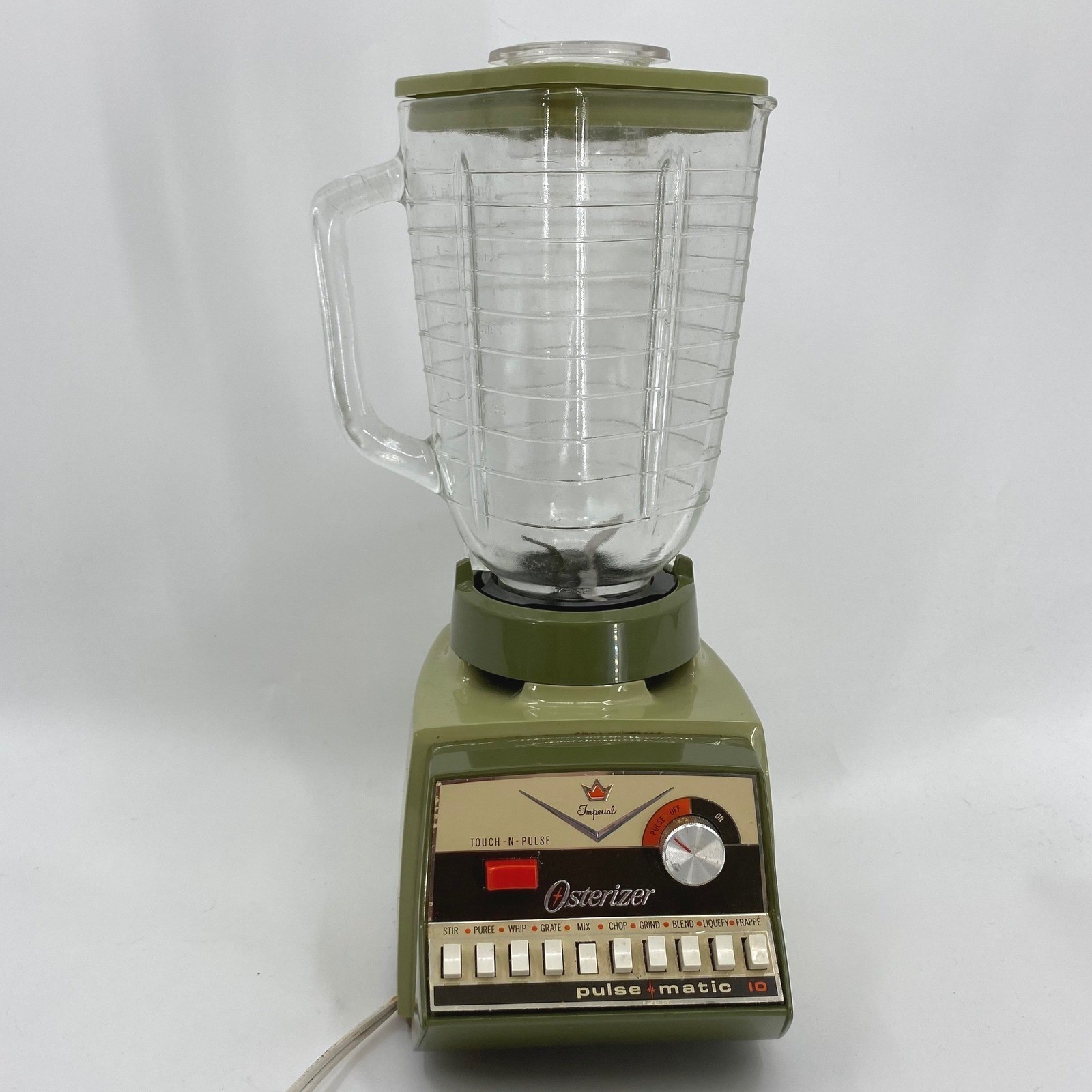 Vintage Osterizer Imperial Pulse-Matic 10 Blender Avocado Green Glass Jar 70s
