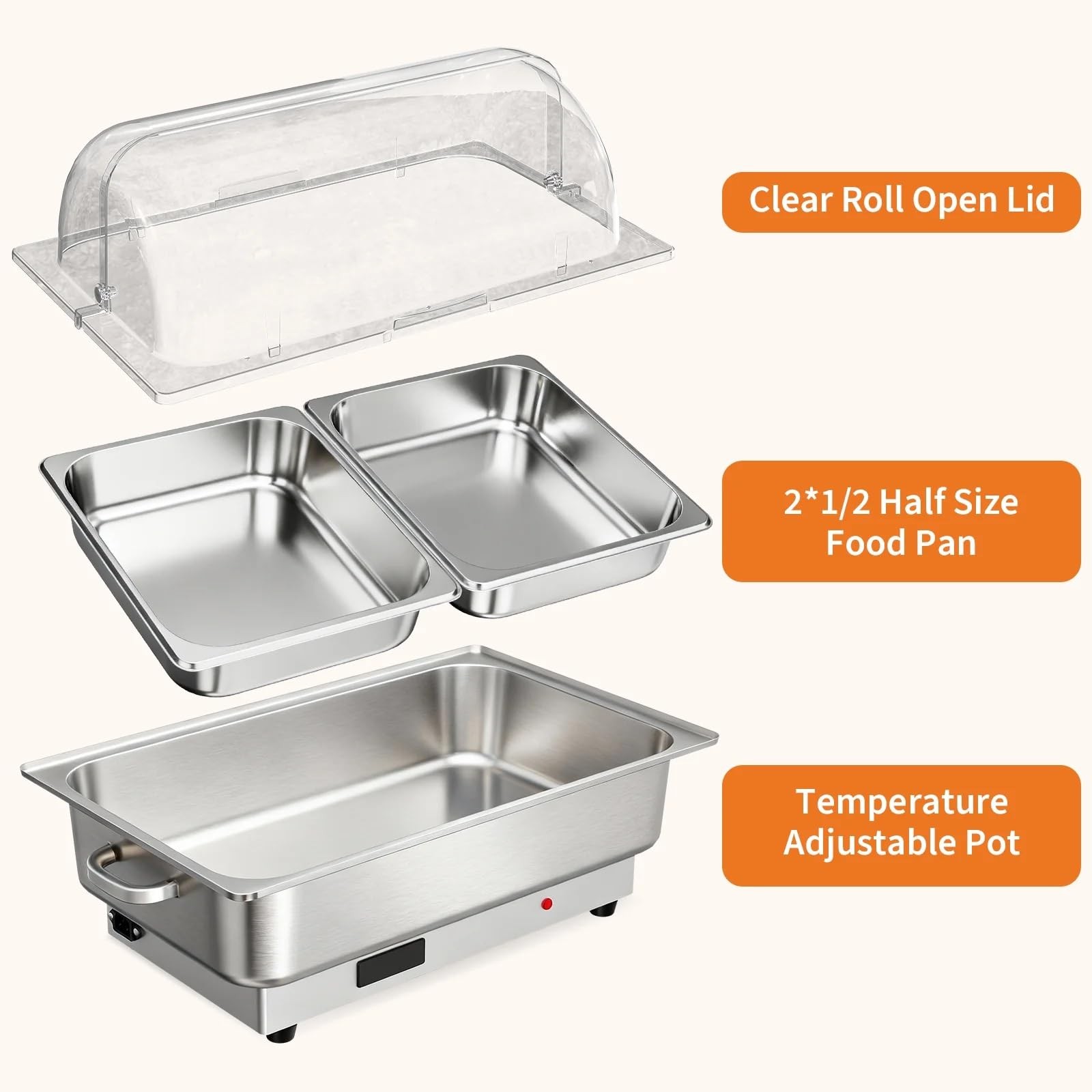 Garvee Electric Chafing Dish Buffet Set 2 4.5 Qt Roll Top Food Warmer