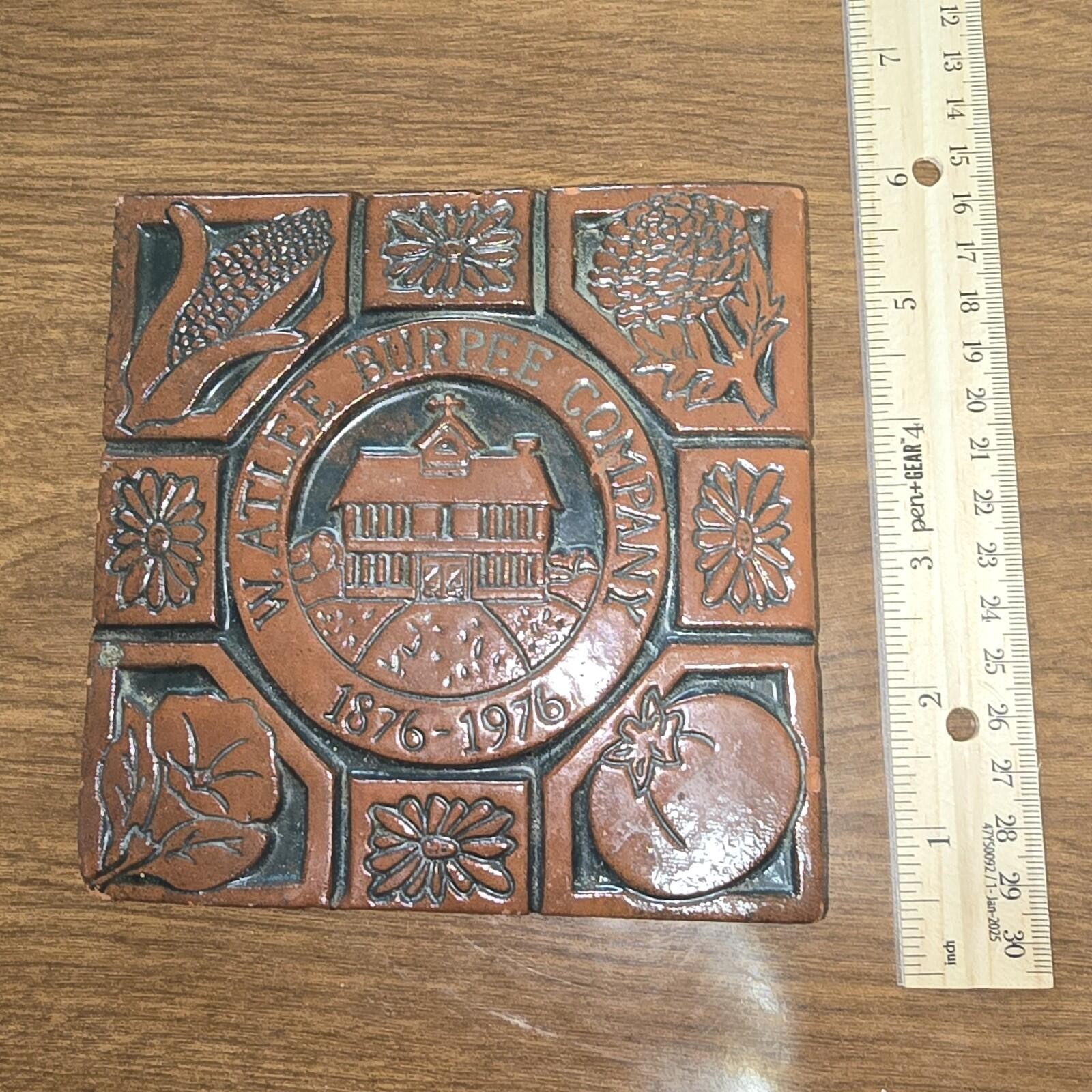 Vintage Moravian Tile Works Burpee Seed Centennial Commemorative Tile 1876-1976