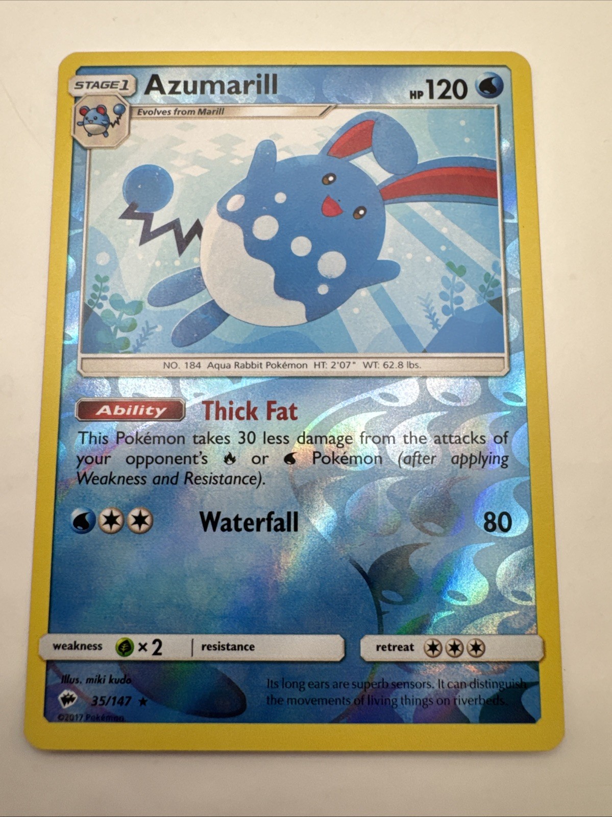 Pokemon TCG Azumarill Burning Shadows 35/147 Reverse Holo Rare