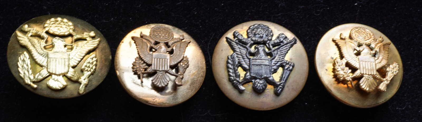 4 Original WWII U.S. Army Officer Brass Eagle Hat Emblems Military Screw Back