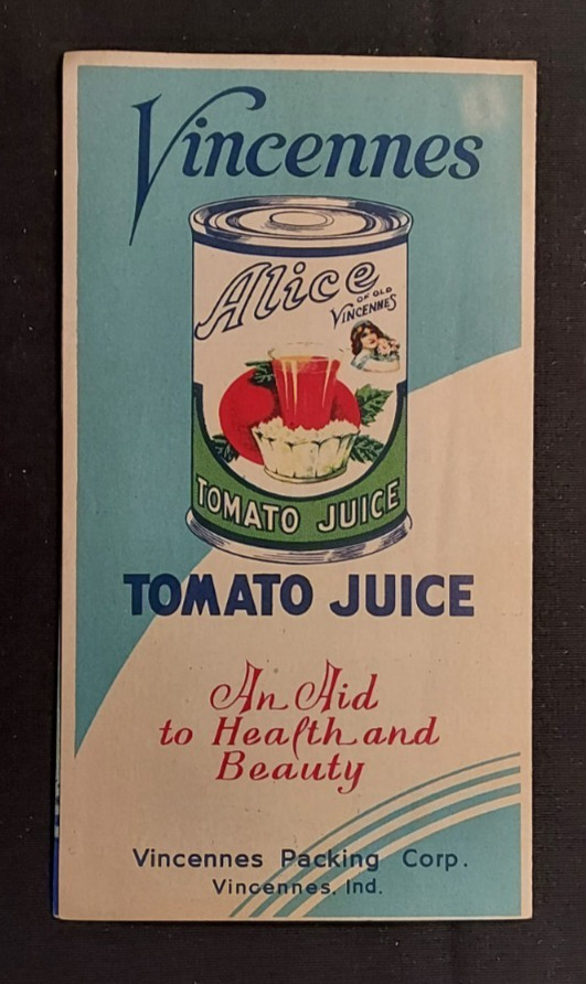 Old Color Litho Advertising Leaflet Vincennes Tomato Juice Health Beveridge OH