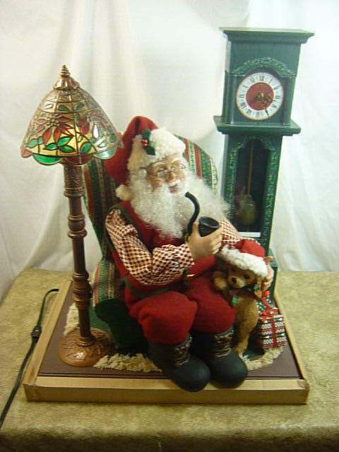 Santa Puppy Grandfather Clock Tiffany Style Lamp Animated Christmas 24G014