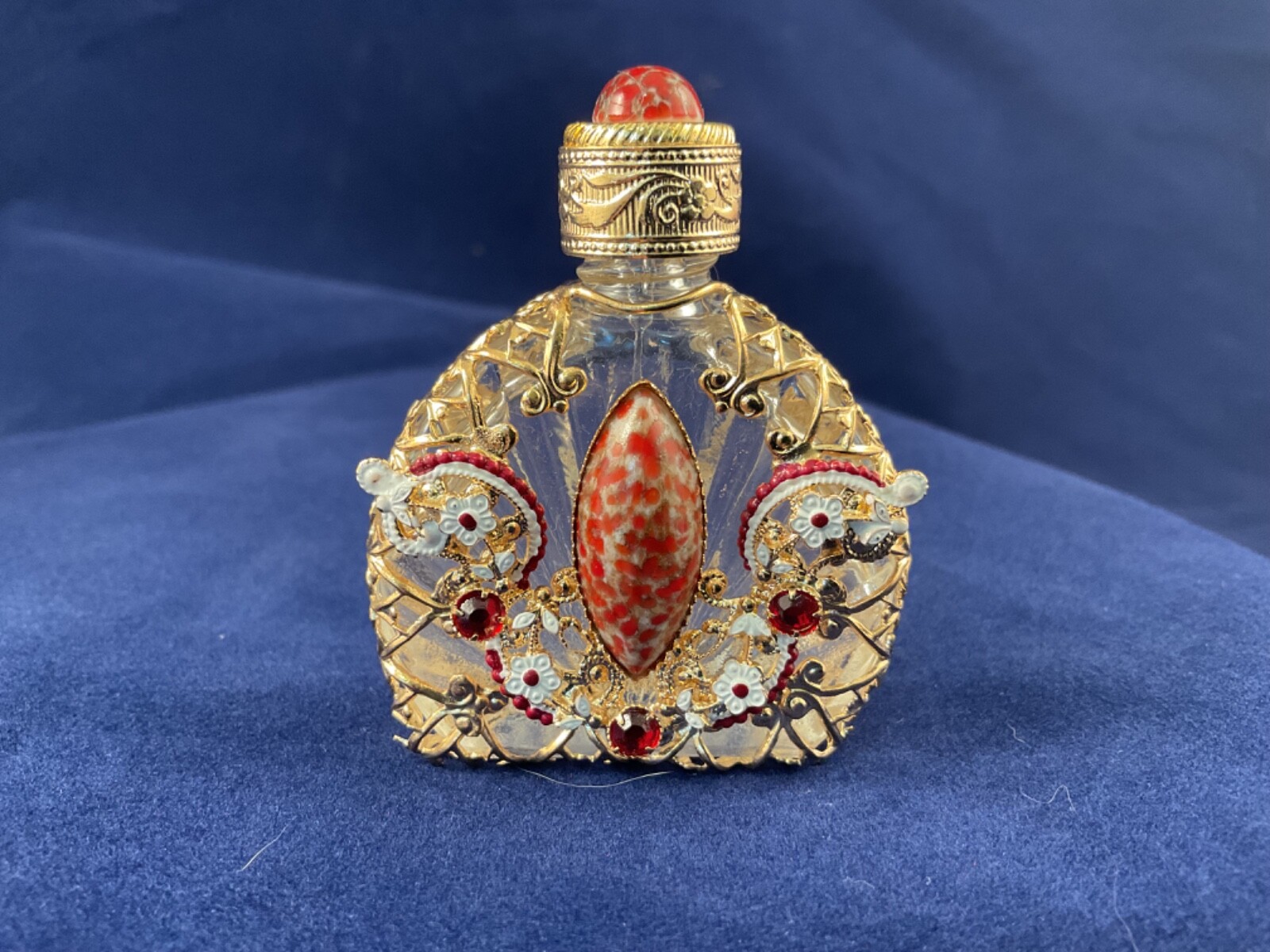 czech glass and metal filligree perfume bottle