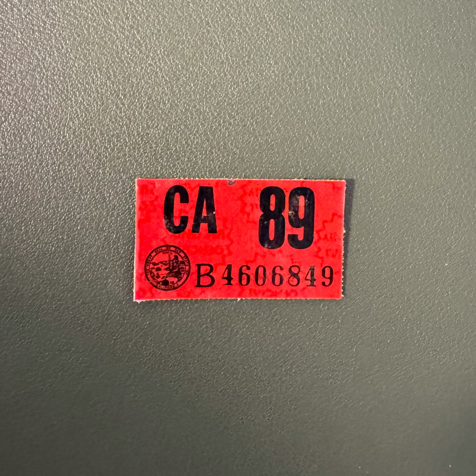 Authentic CALIFORNIA 1989 License Plate Sticker Tag Tab – New Thin Adhesive Back