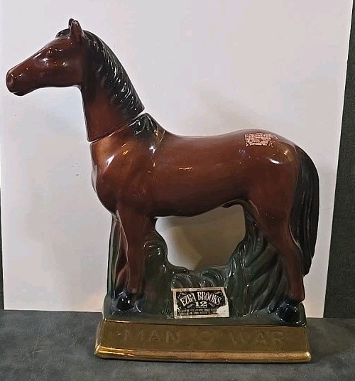 Vintage Ezra Brooks Man O’ War Collectors Series Horse Whiskey Decanter Bottle