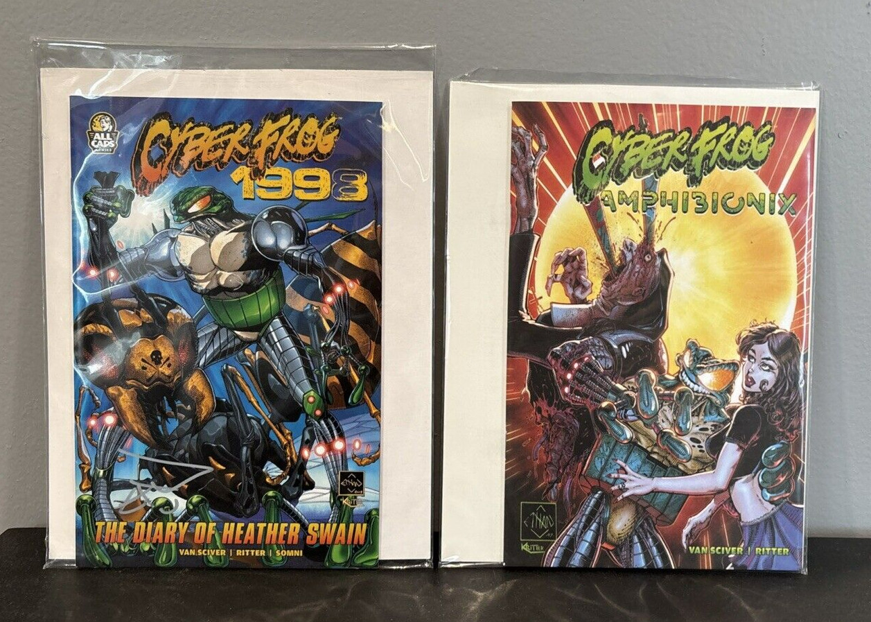 Two All Caps Comics Cyber Frog 1998 The Diary of Heather Swain & Amphibionix