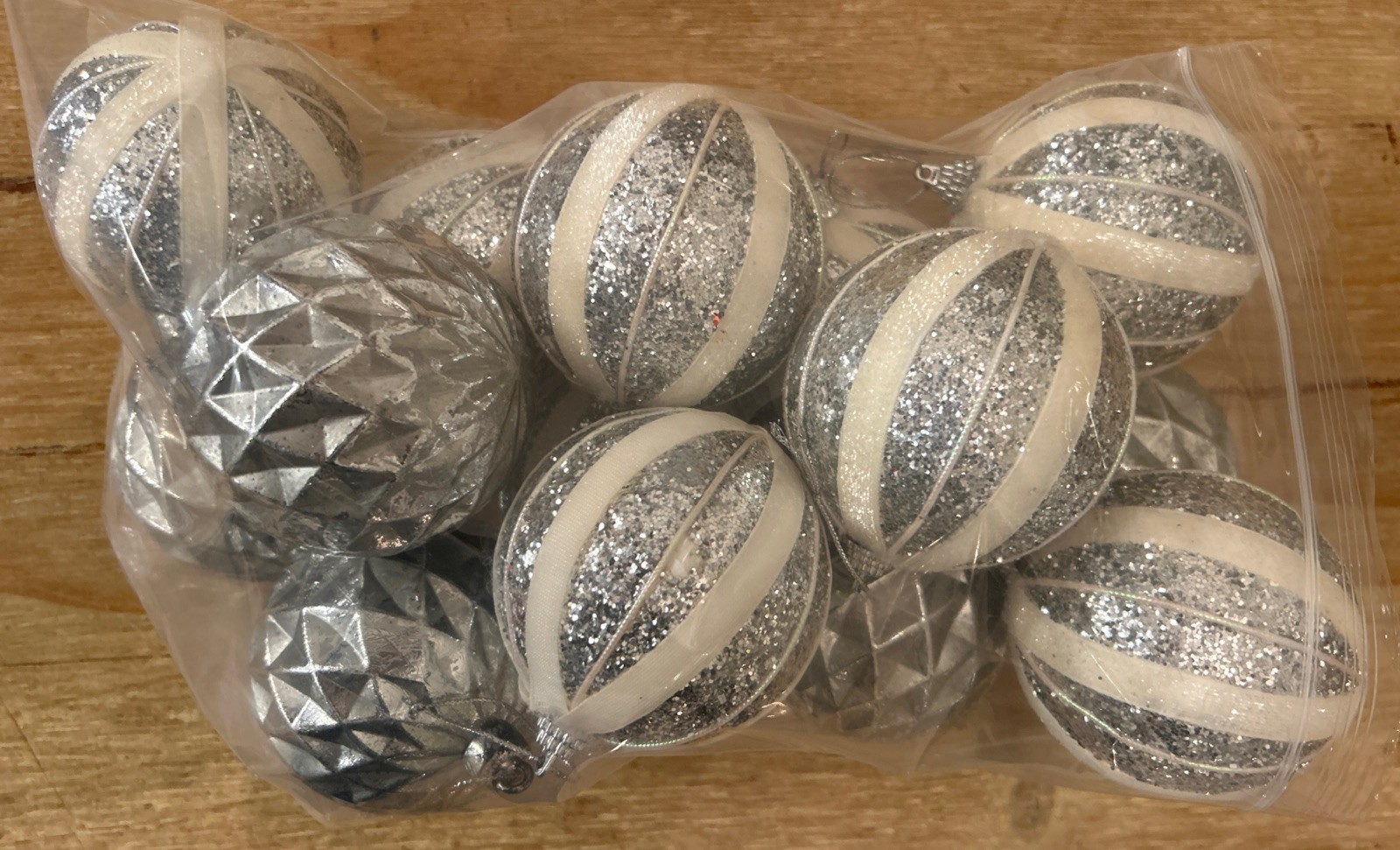 Lot of 14 Christmas Ball Ornaments Silver Glitter Styrofoam & Plastic 3″ Round
