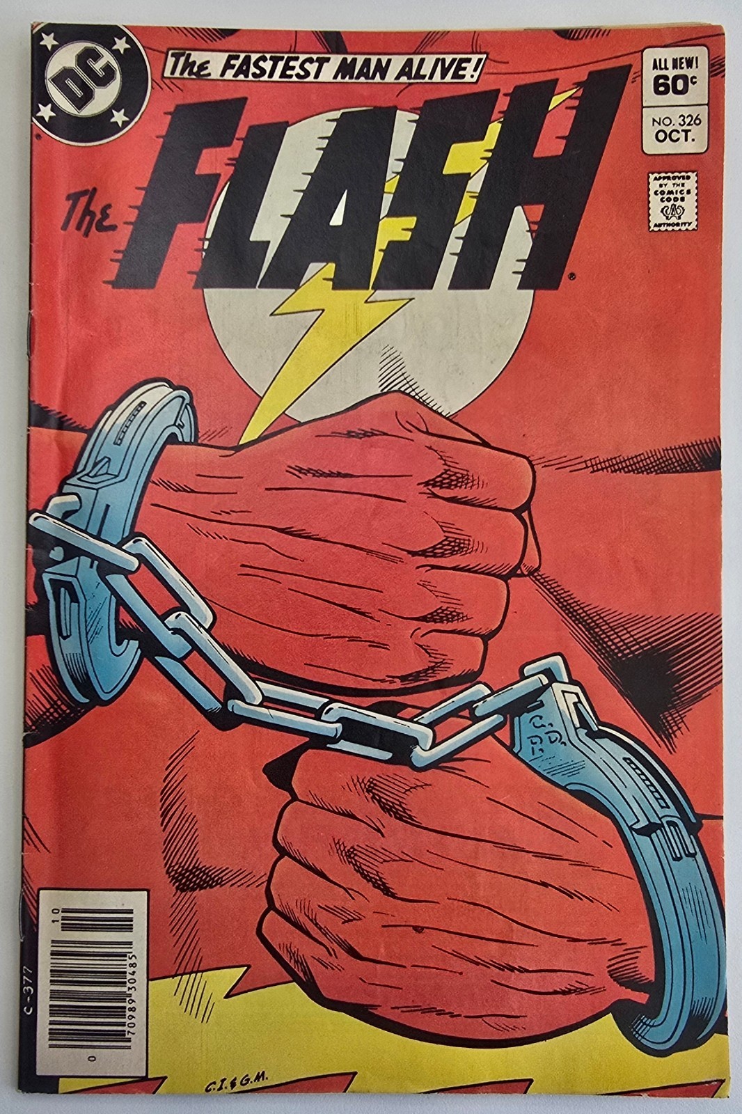 The Flash #326 (DC 1983) Iconic Handcuffs Cover Barry Allen VG