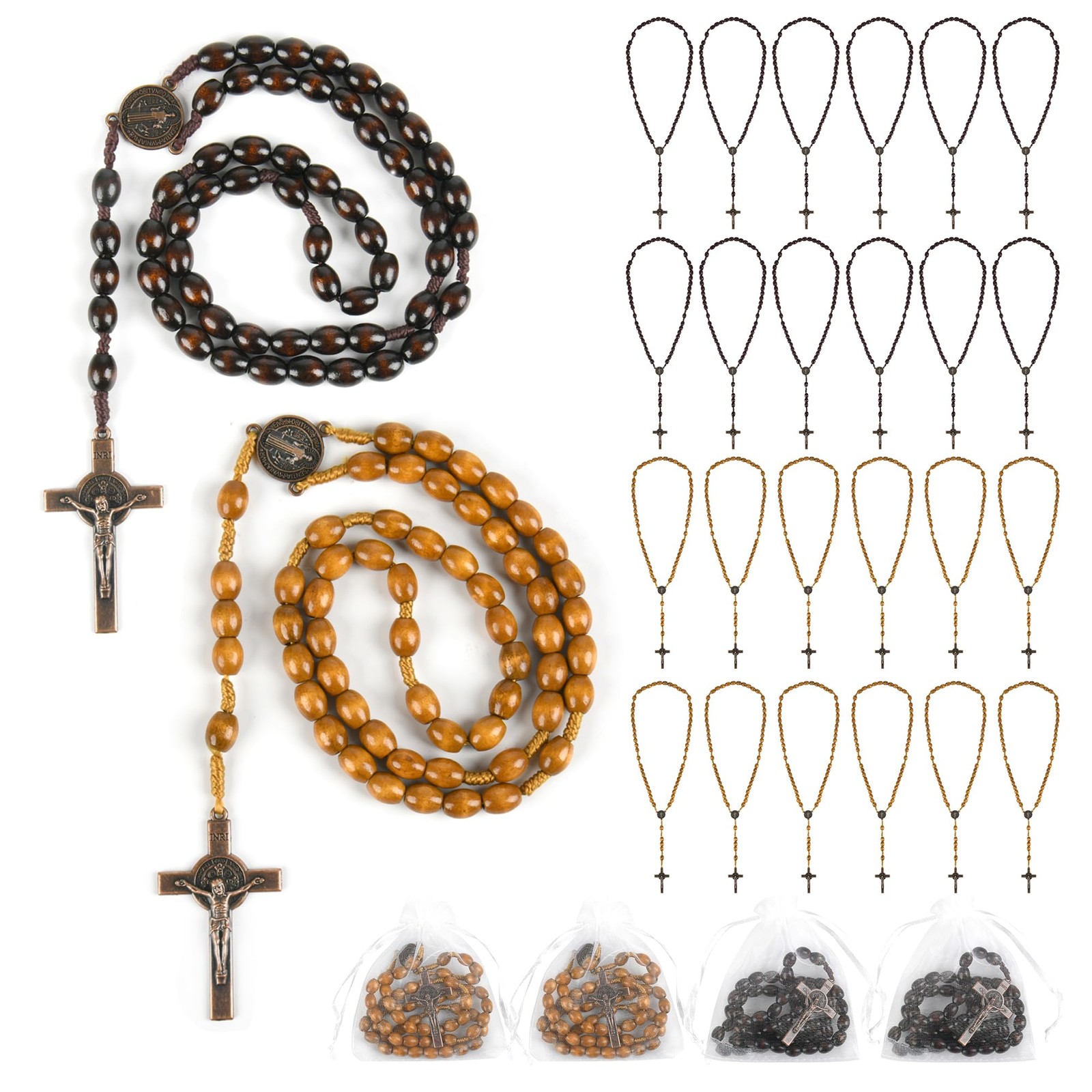 30 Set Wooden Rosary Beads Bulk Catholic Rosaries Wood for Men Women with Jes…