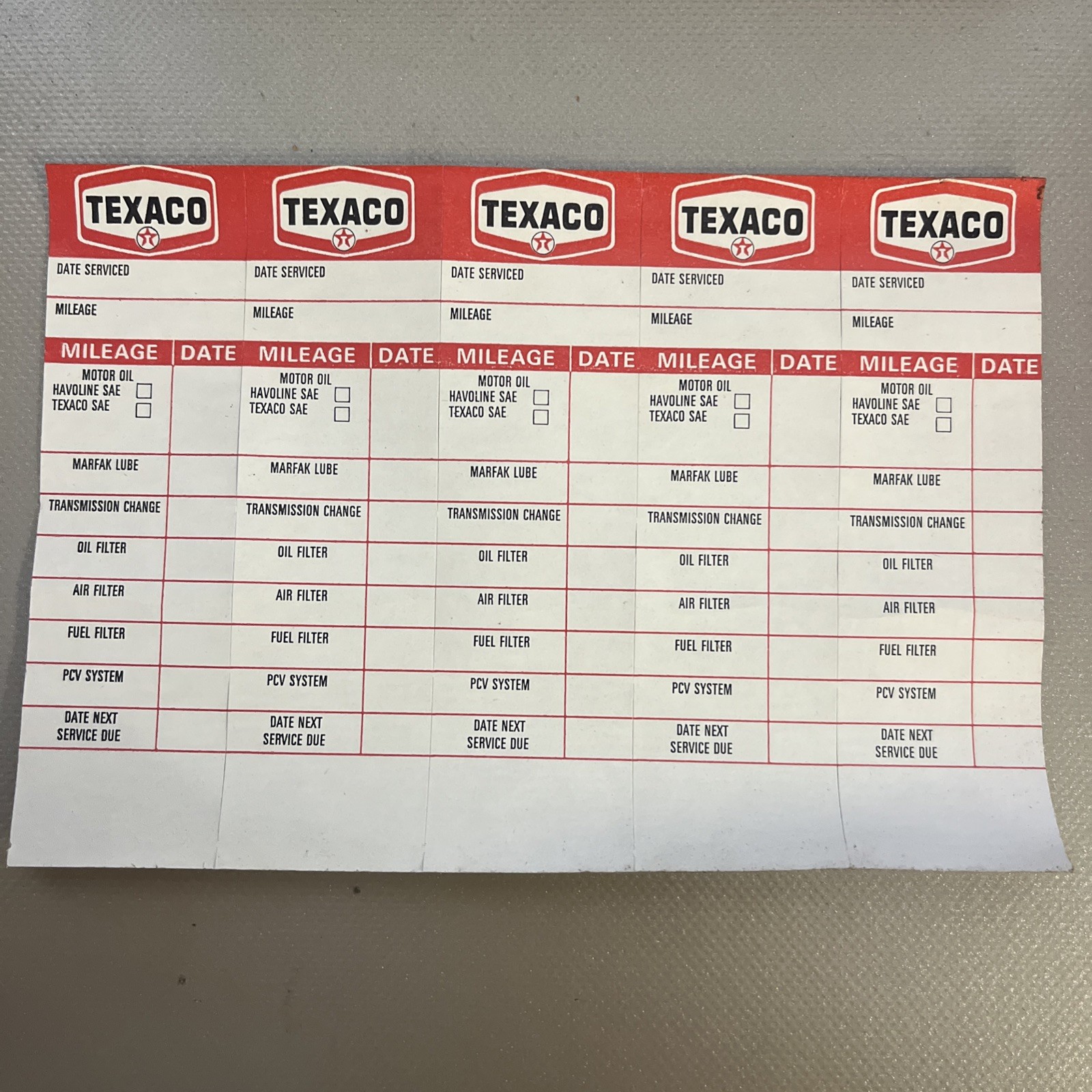 Vintage Texaco Oil Change Service Reminder Tag Sticker Lot 5 NOS Ford Chevy GM