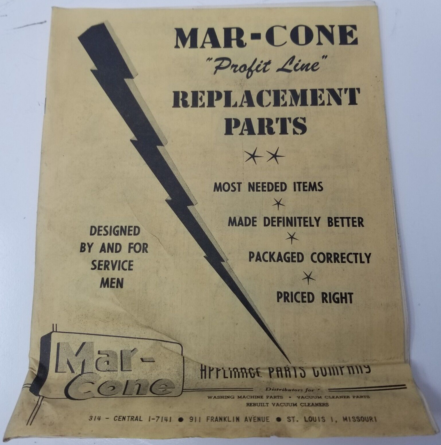 Mar-Cone Profit Line Appliance Parts 1950 Catalog Designed for Service Men