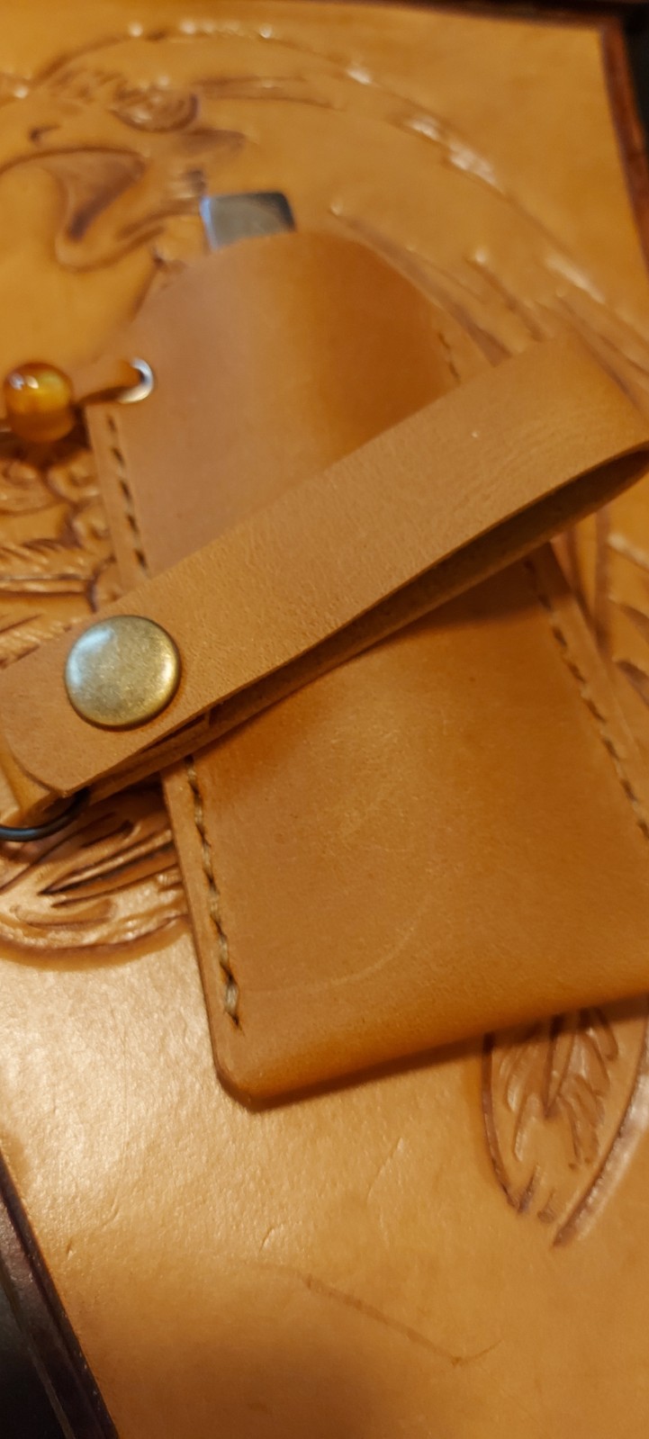 Leather pocket slip for your 5″ folding knife and matching belt loop key lanyard
