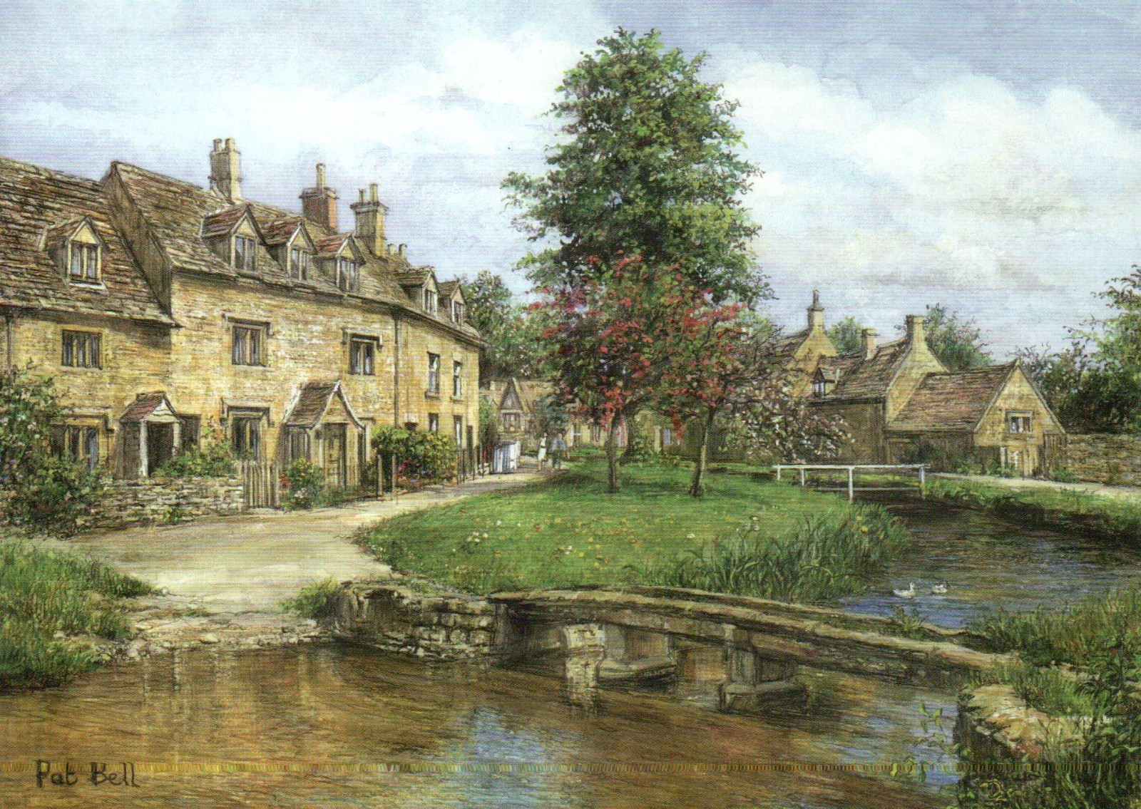 Lower Slaughter, Cotswold Village, England, Bridge – United Kingdom Art Postcard