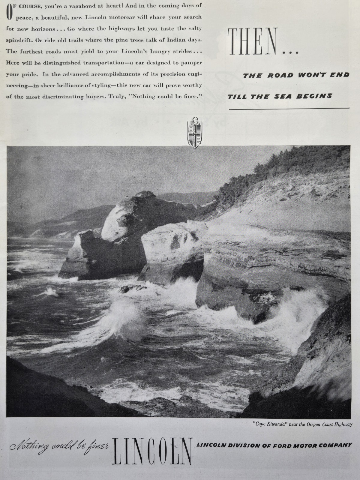 Lincoln Cape Kiwanda Oregon Coast Highway Vagabond Heart Vintage Print Ad 1945