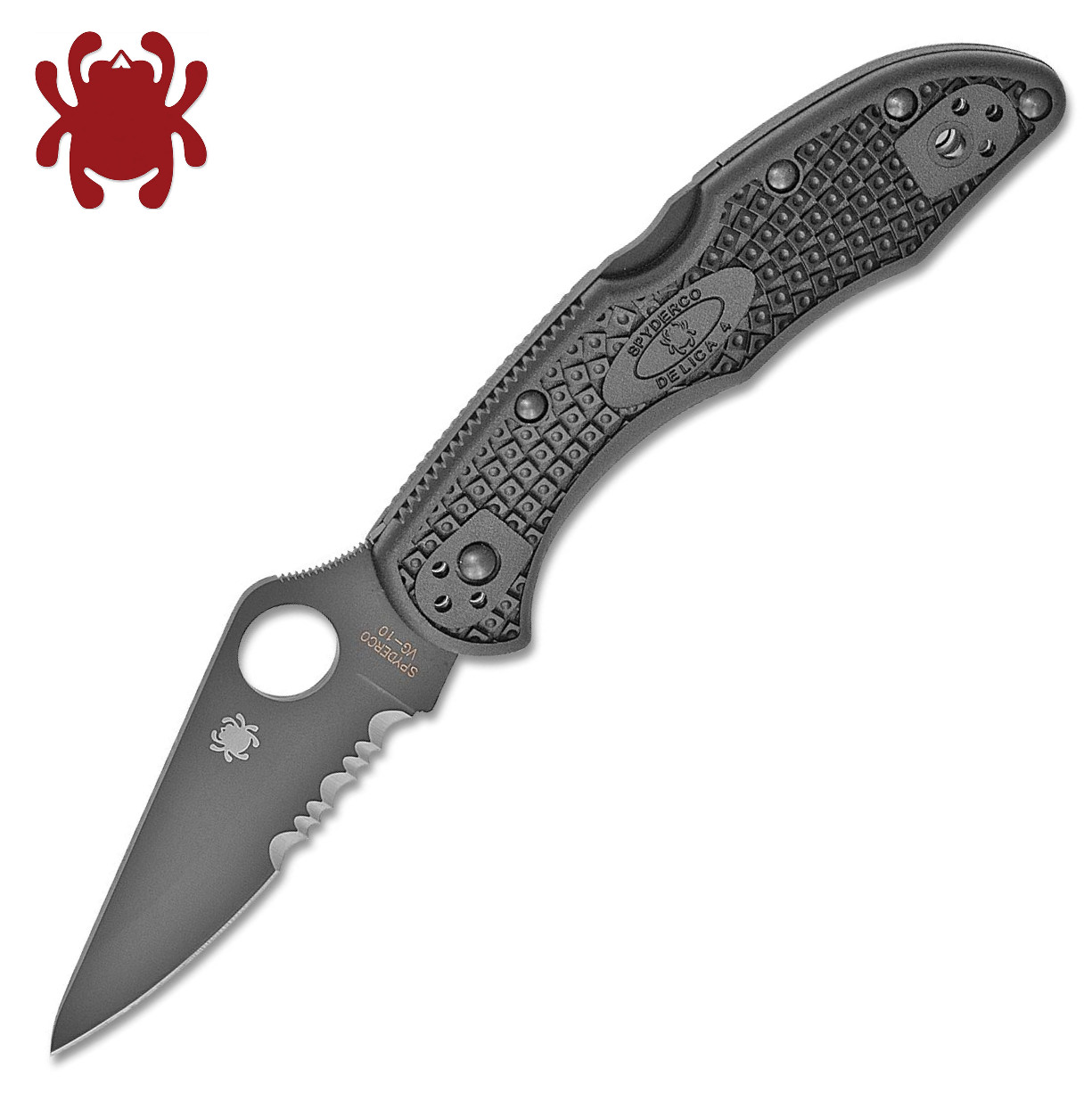 Spyderco Delica 4 VG-10 Black Combo Blade Black FRN Handles C11PSBBK