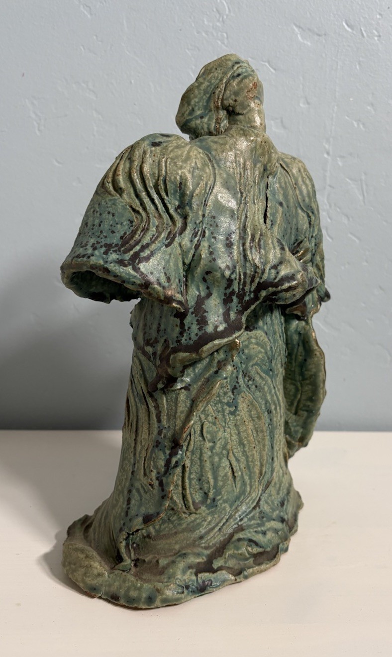 Figurative Art Ceramic Sculpture Studio Artist Signed – Shaman Man w/ Cloak