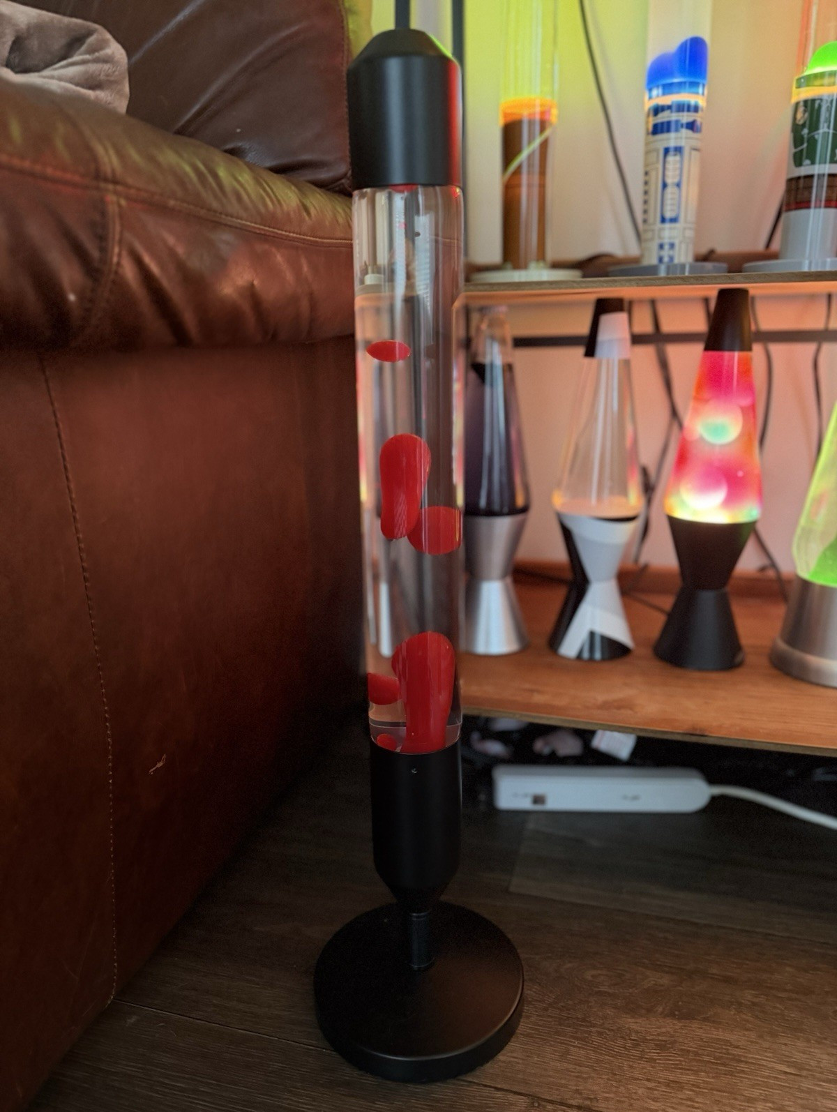 Lava Lamp Red Wax Light, Black Base, Corded Switch, Metal & Glass
