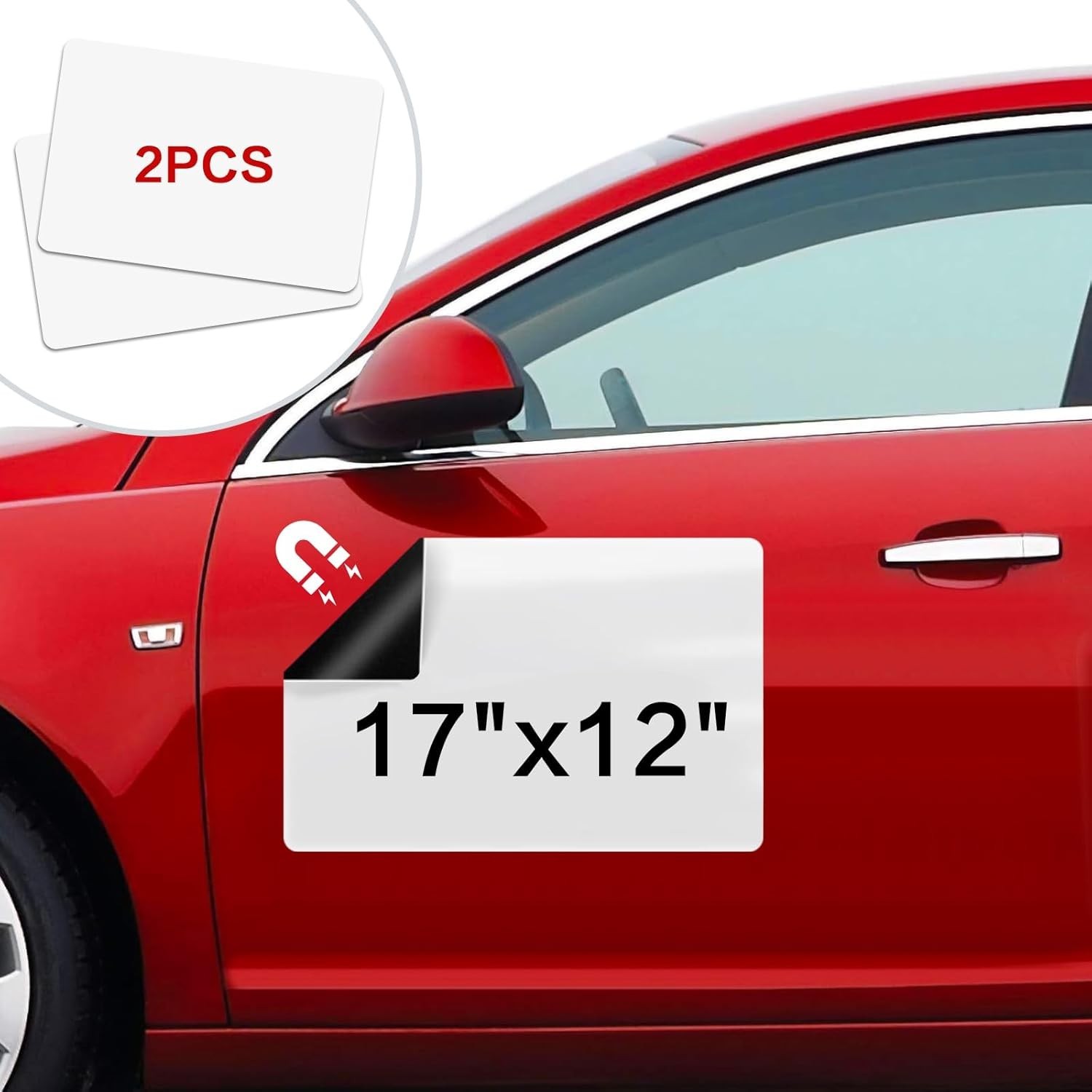 Blank Car Magnets, 17″ X 12″, 2 Pack Car Door Magnets Signs for Vehicle, Rounded
