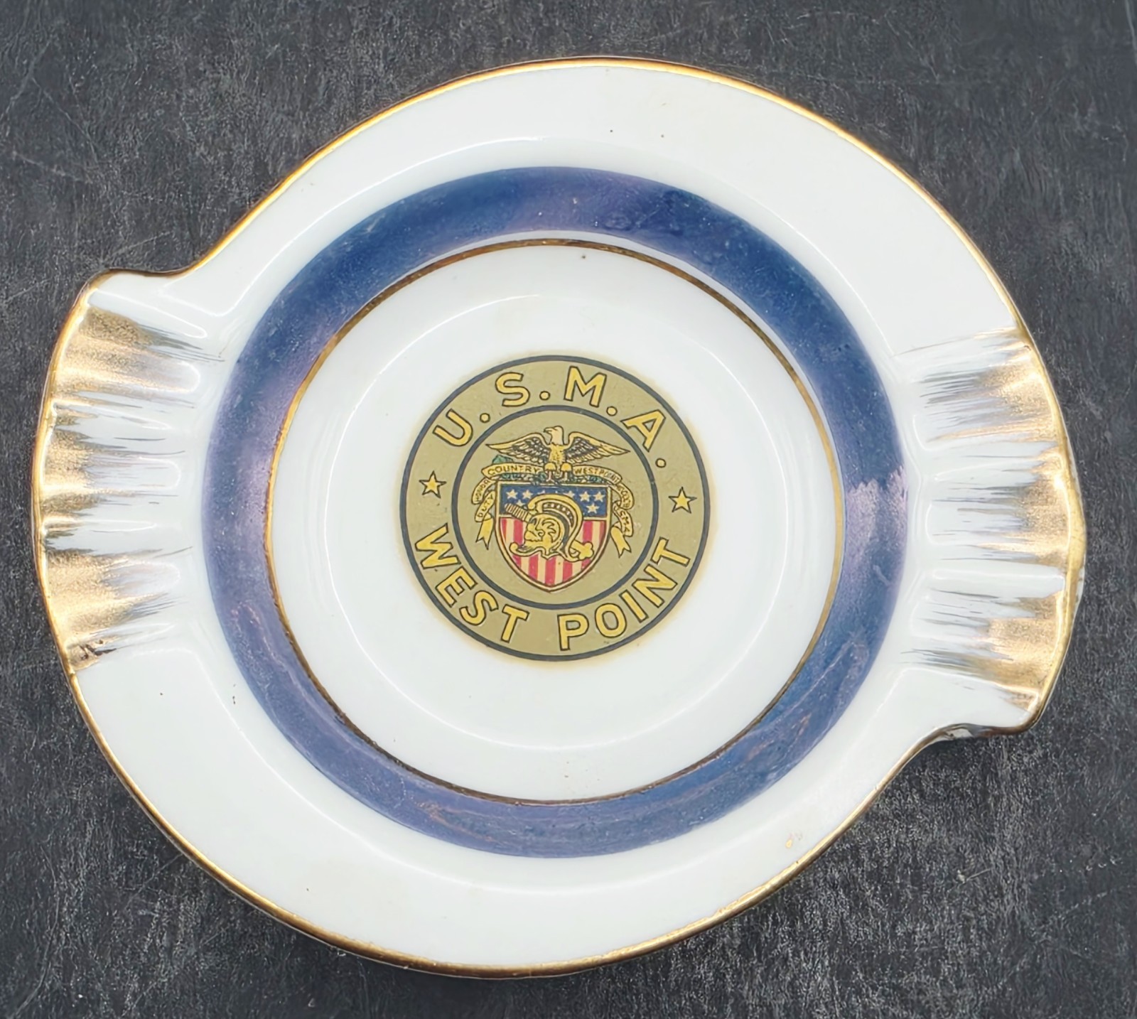 Vintage White/Blue Gold Embossed USMA West Point ASH TRAY